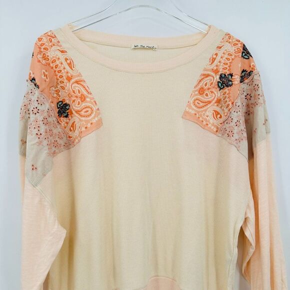 Free People Size Medium Slouchy Oversized Feelin It Patchwork Embroidered Shirt - Picture 5 of 12